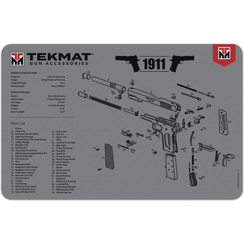 TekMat Original 17" X 11" 1/8" Thick Rifle Maintenance Mat 1911 - Grey