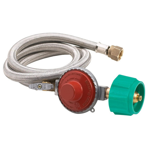 Bayou Classic 48" Stainless Braided LPG Hose w/ 10-psi Adjustable Regulator