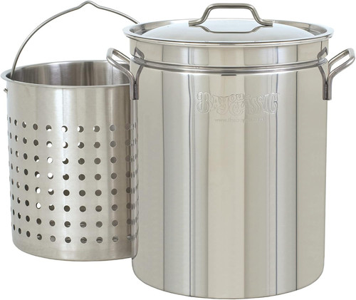 Bayou Classic 44-qt Stainless Stockpot w/Basket Features Domed Vented Lid