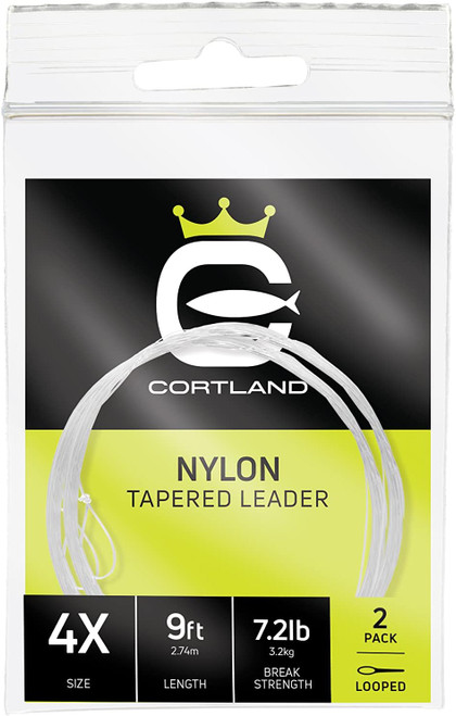 Cortland Nylon Tapered Leader 9Ft. Size 4X Break Strength 7.2Lb 2PK Looped