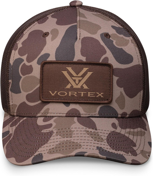 Vortex Optics Force On Force 5 Panel Snap Back Cap Brown Waterfowl Camo
