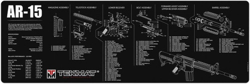 TekMat AR-15 Cleaning Mat Black/White Rubber 12"x36" AR-15 Parts Diagram