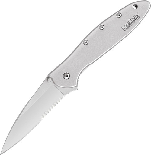 Kershaw Leek Silver Serrated EDC Pocketknife 3" Sandvik 14C28N Steel Blade