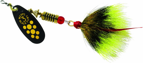 Mepps Black Fury Dressed Treble Yellow Dot Size 3, 1/4 Oz - BF3T Y