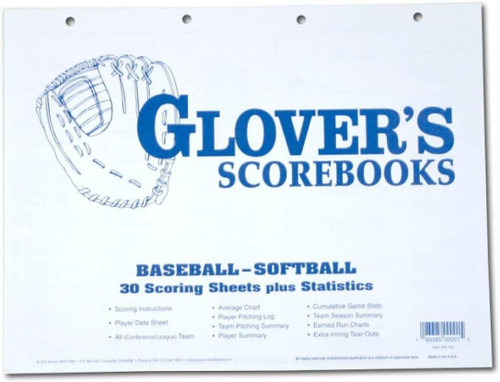 Glover's Scorebooks Baseball/Softball Scoring & Stats Sheets 30 Games