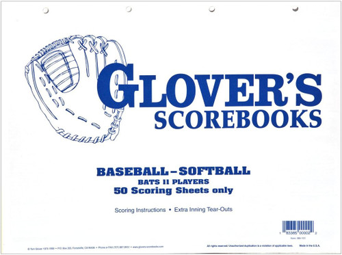 Glover's Scorebook Baseball/Softball 50 Scoring Sheet No Stats Refill