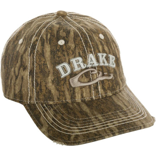 Drake Waterfowl Distressed 6-Panel Camo Cap - Mossy Oak Bottomland - OSFM