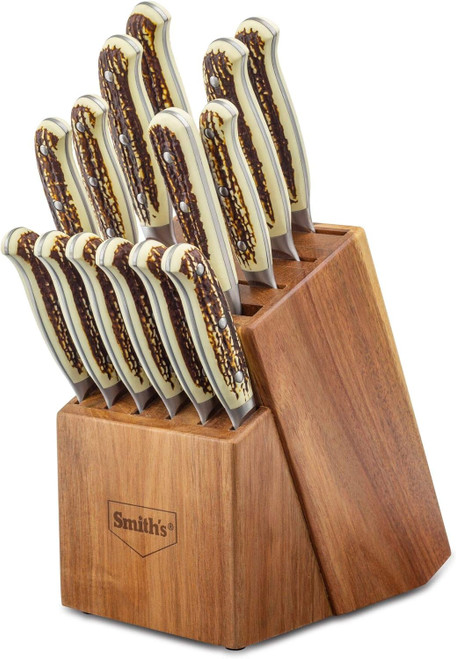 Smith's Cabin & Lodge Cutlery Block Set 15-Piece 420 SS W/ Hammered Finish