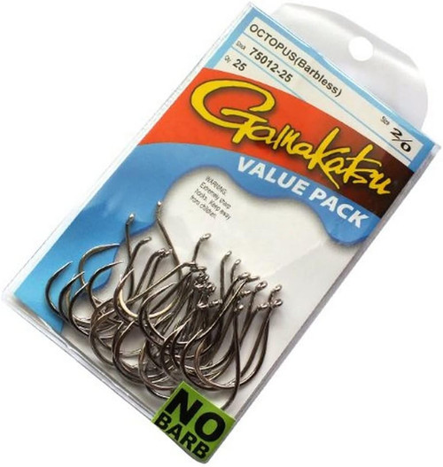 Gamakatsu Barbless Octopus Size 2/0 NS Black Finish Pack Of 25 75412-25