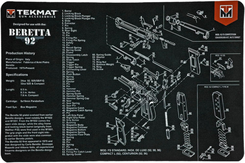 TekMat Beretta 92 17"x11" Gun Cleaning Mat Black - TEK-R17-BER92