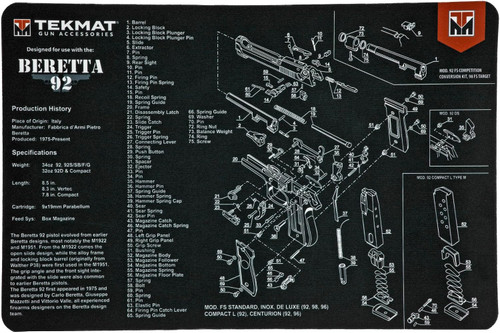 TekMat Beretta 92 17"x11" Gun Cleaning Mat Black - TEK-R17-BER92