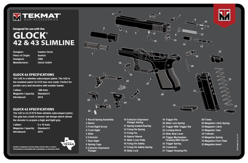 TekMat Glock 42/43 17"x11" Gun Cleaning Mat Black - TEK-R17-GLOCK-42-43