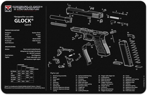 TekMat Glock Gen4 17"x11" Gun Cleaning Mat Black - TEK-R17-GLOCK-G4