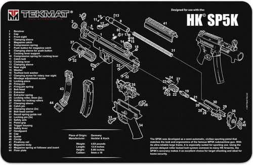 TekMat Heckler & Koch SP5K 17"x11" Gun Cleaning Mat Black - TEK-R17-HK-SP5K