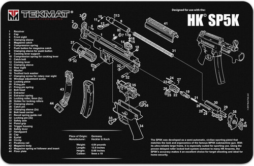 TekMat Heckler & Koch SP5K 17"x11" Gun Cleaning Mat Black - TEK-R17-HK-SP5K
