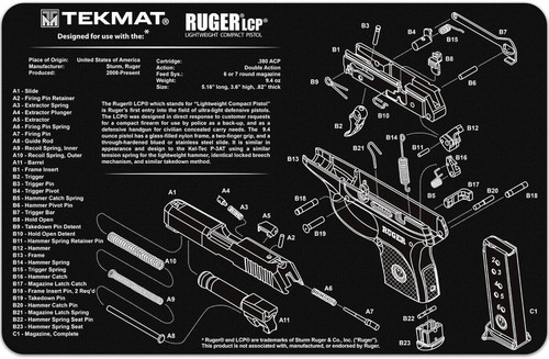 TekMat Ruger LCP 17"x11" Gun Cleaning Mat Black - TEK-R17-RUGERLCP