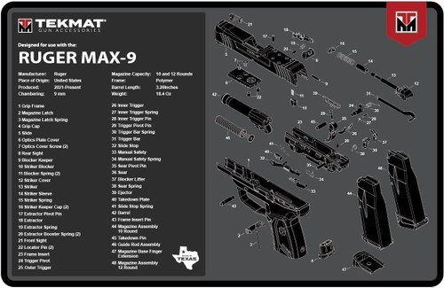 TekMat Ruger Max-9 17"x11" Gun Cleaning Mat Black - TEK-R17-RUGERMAX9