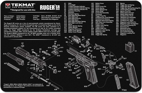 TekMat Ruger SR 9/SR 40 17"x11" Gun Cleaning Mat Black - TEK-R17-RUGER-SR9