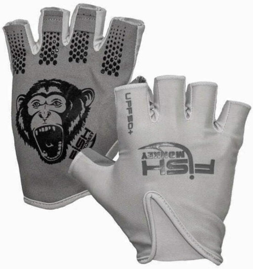 Fish Monkey Stubby Enhanced-Grip Sun Protection Glove Light Grey Large