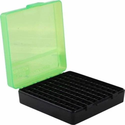 MTM Case-Gard 100 Rd Flip-Top Ammo Box Fits 41/44/45 Cal, Clear Grn/Blk