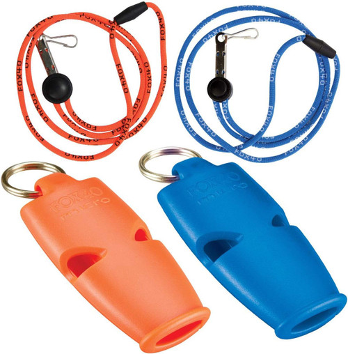 Fox 40 Micro Pealess Whistle 110 dB 2 Pack w/ Lanyards - Blue/Orange