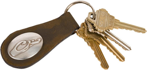 Drake Full-Grain Brown Leather Key Chain Metal Oval Drake Logo DA7009-LEA