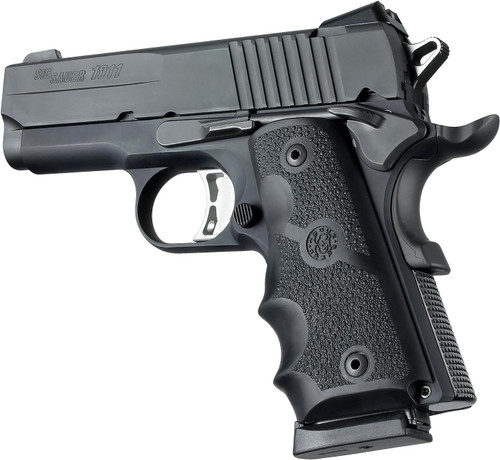 Hogue OverMolded Rubber Grip Colt 1911 Officers Model w/ Finger Grooves Blk