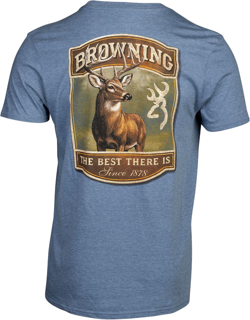 Browning Men's Graphic Typical Buck Logo T-Shirt Medium Heather Blue