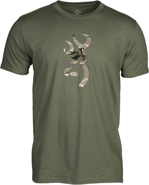 Browning Men's T-Shirt w/ Iconic Branding Military Grn/Ovix Buckmark XL