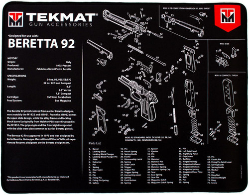 TekMat Ultra Handgun Cleaning Mat 20"x15" Extra Thick .25" Beretta 92 Blk