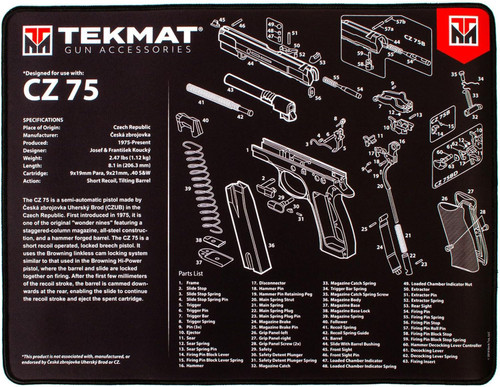 TekMat Ultra Handgun Cleaning Mat 20"x15" Extra Thick .25" CZ-75 Black