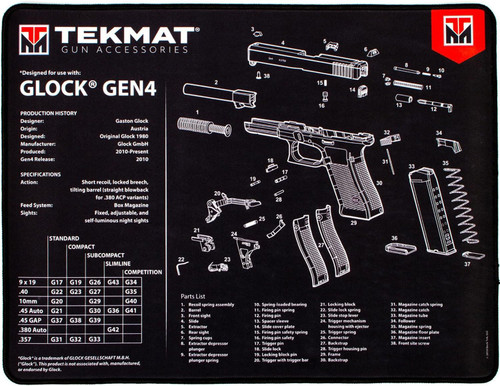 TekMat Ultra Handgun Cleaning Mat 20"x15" Extra Thick .25" Glock G4 Black