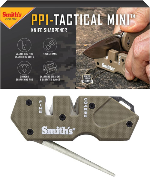 Smith's PP1-Mini 2 Stage Knife Sharpener Preset Carbide & Ceramic Stone Tan