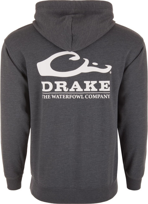Drake Waterfowl Logo Midweight Cotton Hoodie Charcoal Heather Medium