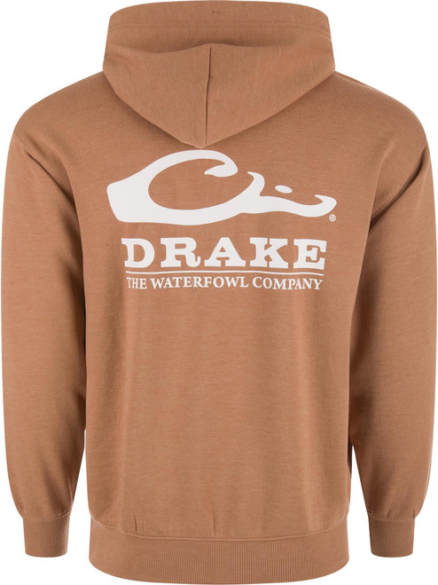 Drake Waterfowl Logo Midweight Cotton Hoodie Golden Pecan Dk Heather Large