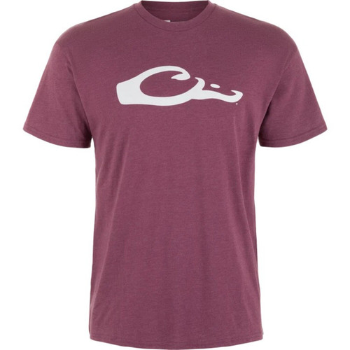 Drake Waterfowl Graphic Logo Cotton Blend T-Shirt Burgundy DK Hthr XL