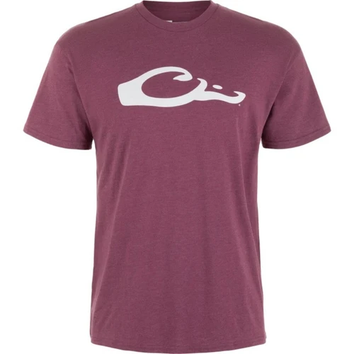 Drake Waterfowl Graphic Logo Cotton Blend T-Shirt Burgundy DK Hthr XL