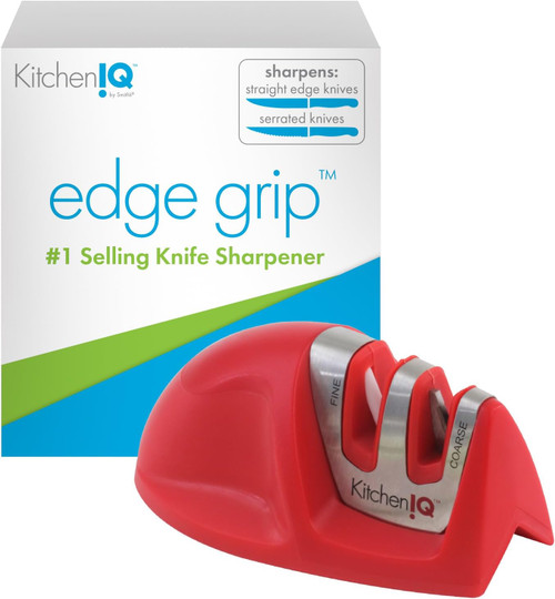 KitchenIQ Edge Grip 2-Stage Knife Sharpener Coarse & Fine Sharpeners Red