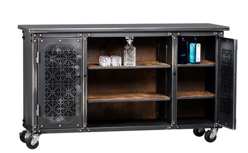 Back Side of Mobile Bar with Left Side Accent Door, Right Door Open. Back Side of Mobile Bar with Left Side Accent Door, Right Door Open.