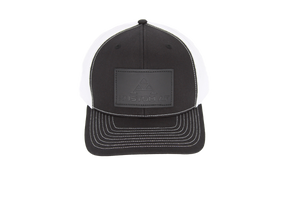 Kustom Truck black and white trucker hat with black Kustom AF leather patch