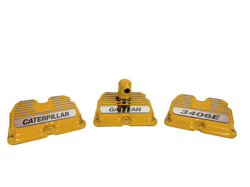 Installed Kustom Truck Parts Valve Cover Badge Kit, 99102089, 304 stainless for Caterpillar 3406E diesel engine Installed Kustom Truck Parts Valve Cover Badge Kit, 99102089, 304 stainless for Caterpillar 3406E diesel engine
