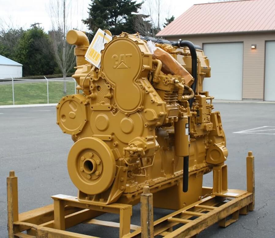 Caterpillar C15 diesel engine, side profile showing turbocharger housing, fuel injection system, and accessory mounting points