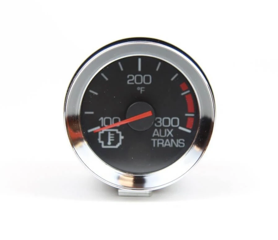 Pyrometer  temperature smart gauge with black dial, silver bezel, and red needle displaying 300-1500°F range for heavy-duty truck conversion