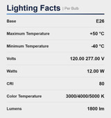 LED 12W HID Replacement Lamp Selectable Color 3000K4000K5000K Medium Base