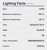 LED 54W HID Replacement Lamp Selectable Color 3000K4000K5000K Mogul Base