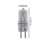 AMPS: 0.167 - BASE: G6.35   GY6.35  GZ6.35 2-PIN - BULBFINISH: CLEAR - BULBSHAPE: T4 - LIFE: 2000 - MOLIN: 1.75 - VOLTS: 120 - WATTS: 20