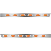 3 Inch Stainless Ext. Cab Panel WITH 6 P1 AmberAmber LED Lights For Peterbilt 379 Pair