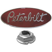 PETERBILT 320 YEAR 1998 RED AND SILVER PETERBILT LOGO HOOD EMBLEM