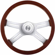 PETERBILT 386 YEAR 2010 18IN 4 SPOKE WOOD STEERING WHEEL W/ HUB HORN BUTTON