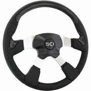 114SD YEAR 2019 18 INCH BLACK LEATHER TRAVELER STEERING WHEEL KIT WBLACK POWDER-COATED ALUMINUM 5 HOLE HUB ADAPTER